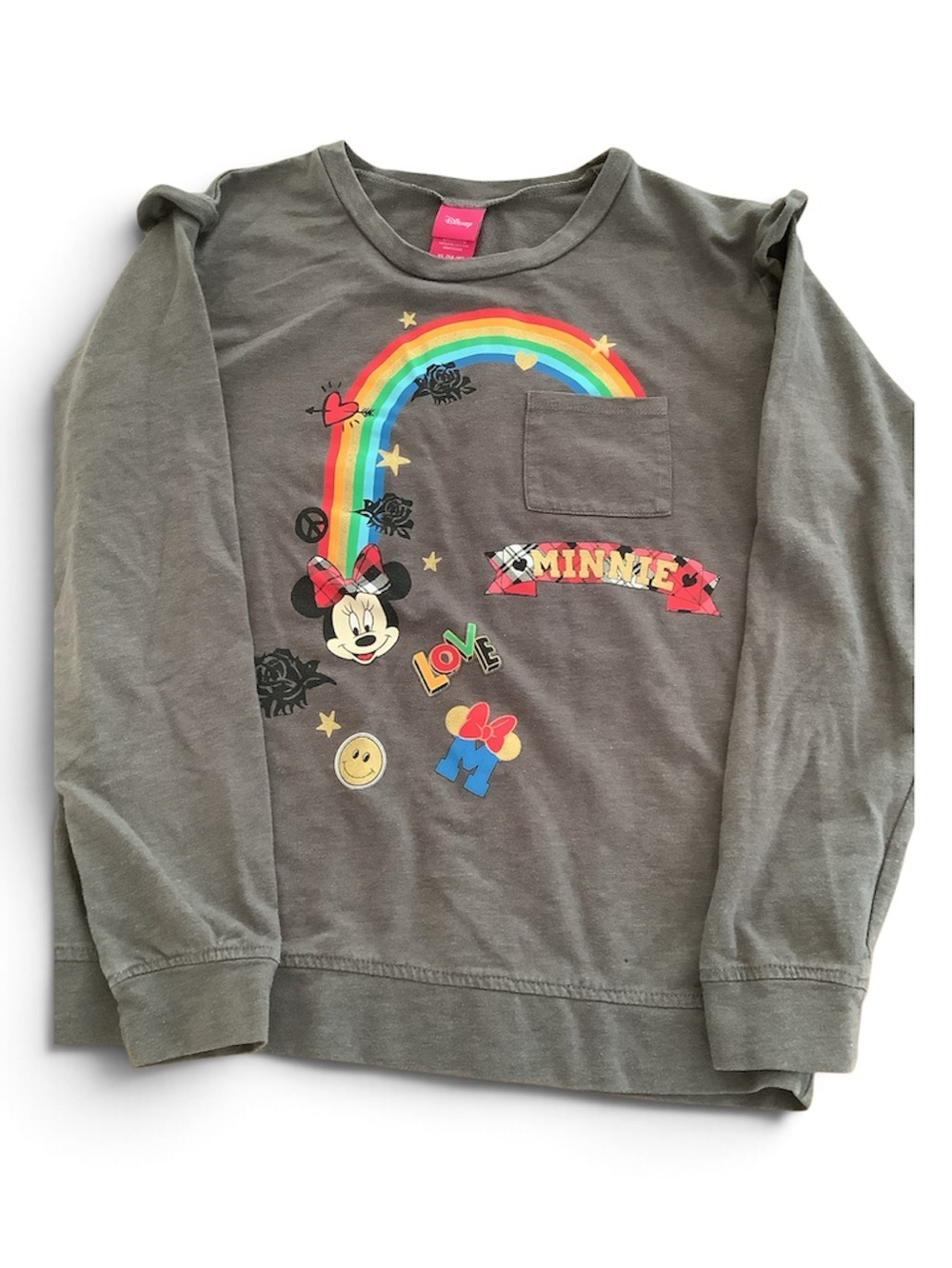 Disney Gray Long-Sleeve Minnie Rainbow Pocket Tee